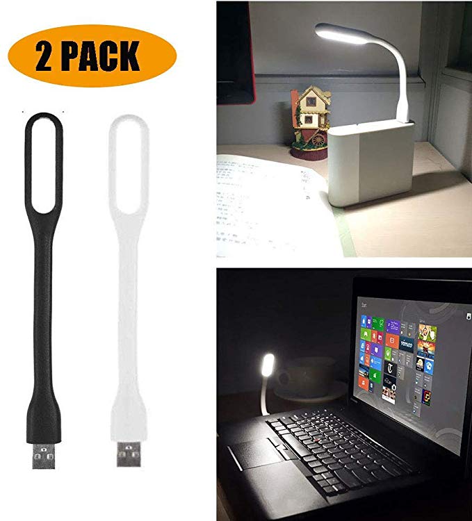 FINENIC 【2 Pack】Mini USB LED Light Lamp, USB Light for Laptop Computer Keyboard, Flexible Gooseneck Reading Light, USB Powered LED Light, Portable USB Laptop Light (Black White)