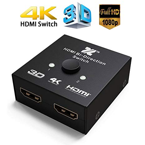 HDMI 2.0 Switch 2 Ports HDMI Bi-diectional Switch Splitter 2×1 or 1×2 Pass through UHD 4Kx2K@60Hz Full HD 1080p, 3D,Supports XBox 360, XBox One, PS3, PS4,HDTV, Blu-Ray DVD