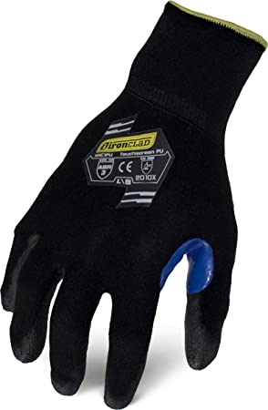 Ironclad KKC1PU-04-L Knit A1 Polyurethane Touchscreen Cut Resistant Gloves, Large, Black