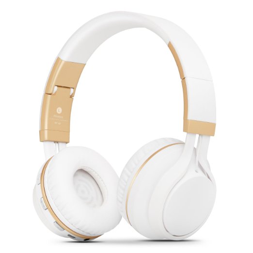 Sound Intone BT-02 Wireless Bluetooth Headphones Stereo Folding with Volume Control and Microphone (White/Gold)