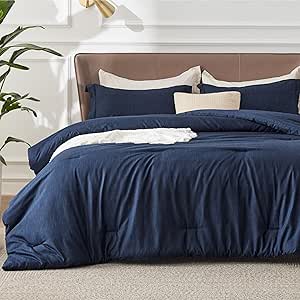 Bedsure California King Comforter Set - Navy Comforter Cal King Size, Soft Bedding for All Seasons, Cationic Dyed Bedding Set, 3 Pieces, 1 Comforter (104"x96") and 2 Pillow Shams (20"x36" 2")