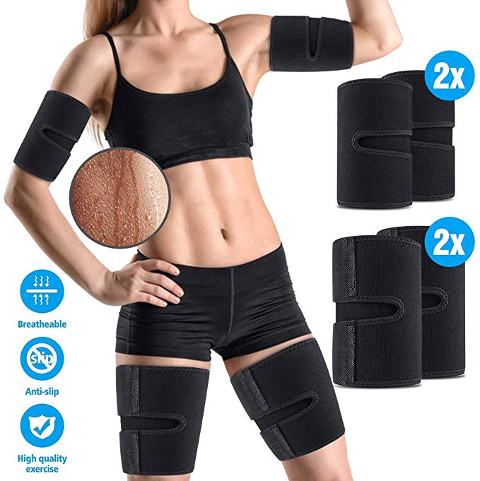 OUTERDO Arm and Thigh Trimmers for Women & Men(4 Piece Kit) Body Exercise Wraps Adjustable to Lose Fat Reduce Cellulite and Improve Sweating, Slimmer Kit-Toned Muscles Natural Fat Burning