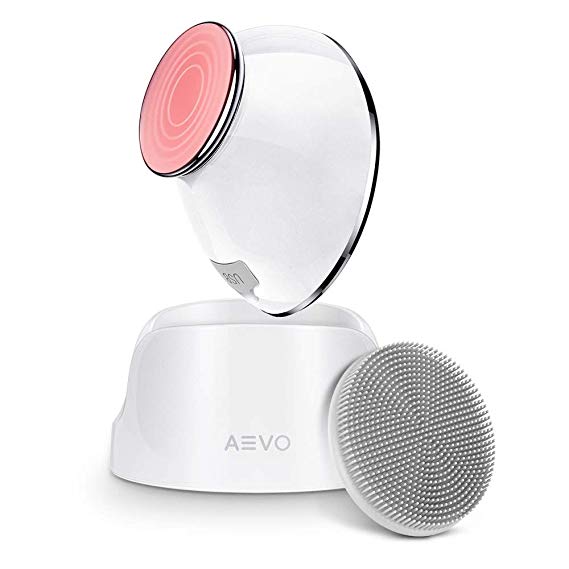 AEVO Facial Cleansing Brush, 6X Deeper Cleanse with Sonic Vibrations, Water-Resistant, Rechargeable, Heated Massager, Detachable Silicone Head for Exfoliation, 5 Modes, for Women/Men, White