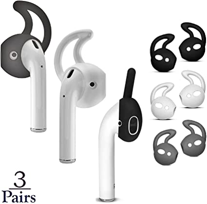 Josi Minea x3 Pairs Anti-Slip Earbud Cover with Earhooks for Apple AirPods & EarPods - Soft Silicone Tips with Ear Hook Attachments for AirPod & EarPod Earphones iPhone Headphones [ 3 Pairs ]