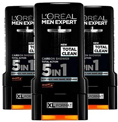 L'oreal Men Expert Total Clean 5 In 1 Mens Carbon Shower Gel (4 Pack) [Total Clean, 4 Pack, LL_0803]