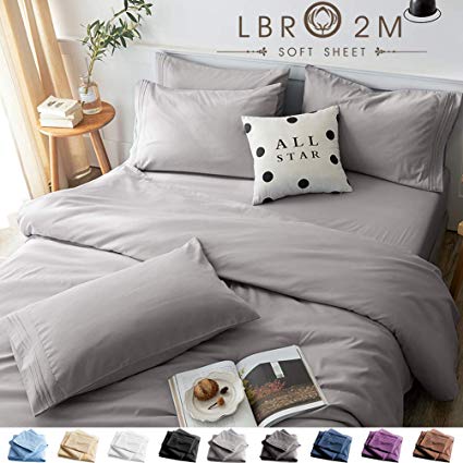 LBRO2M Bed Sheets Set Queen Size 6 Piece 16 Inches Deep Pocket 100% Microfiber Sheet,Bedding Super Soft Comforterble Hypoallergenic Breathable, Resistant Fade Wrinkle Cool Warm (Gray)