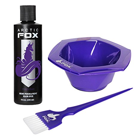 Arctic Fox Bundle with Tint Brush and Bowl, 100% Vegan Semi Permanent Hair Color Dye, 4 Oz or 8 Oz (8oz, Purple Rain)