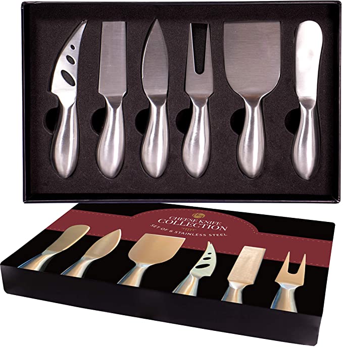 Stainless Steel Cheese Knife Set - 6-Piece Stainless Steel Cheese Knives with Cheese Slicer and Cheese Cutters