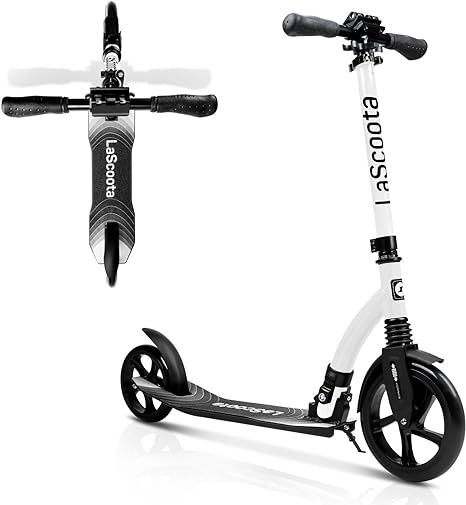 LaScoota Foldable Adult Scooter - Also Great as a Scooter for Kids Ages 8-12 & Teenagers 11-15 - Big 200mm Wheels - Kick Scooters With Shock Absorption - Great Gift - Up to 105kg