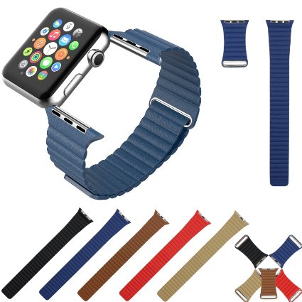 Apple Watch Band, Mr.Pro 42mm Premium Soft Leather Loop Band Magnet Lock Strap Replacement Band for Apple Watch 42mm All Models No Buckle Needed - Blue