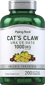 Piping Rock Cat's Claw Capsules 1000mg | 200 Pills | Uncaria Tomentosa | Bark Extract Herbal Supplement | Non-GMO, Gluten Free