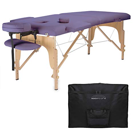 Saloniture Professional Portable Folding Massage Table with Carrying Case - Lavender