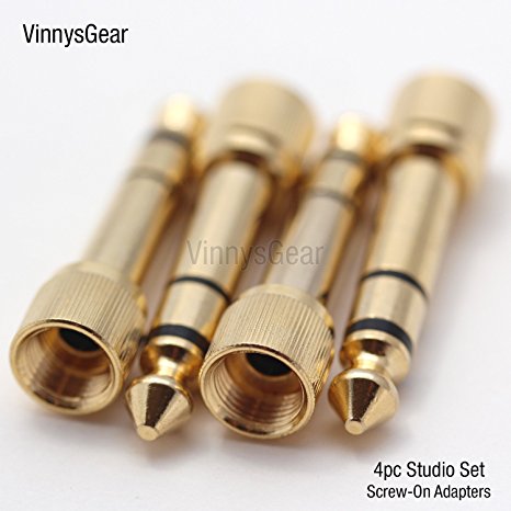 3.5mm to 1/4 Screw On Stereo Adapters for Headphones (4pc Studio Pack)