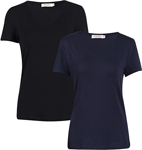 STRIPELAND Women's Casual T-Shirt, Summer Short Sleeve Crewneck/V-Neck Solid Classic-Fit Tops Blouses, 8 Colors 1/2 Packs