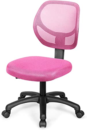 COSTWAY Desk Chair for Kids Teens, Swivel Armless Mesh Task Low Back Office Computer Chair, Adjustable Height Study Chair for Home, Office (Pink)