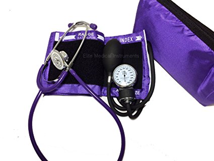 EMI #305 PURPLE Aneroid Sphygmomanometer Blood Pressure Monitor with Dual Head Stethoscope Set Kit