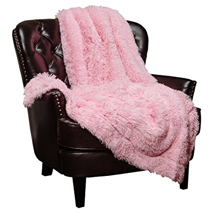 Chanasya Super Soft Long Shaggy Chic Fuzzy Fur Faux Fur Warm Elegant Cozy With Fluffy Sherpa Pink Throw Blanket (50" x 65") - Solid Shaggy Pink