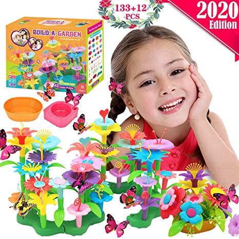 Conleke Flower Garden Building Toys for Kids Toddlers, Creative DIY Build a Bouquet Sets - Ideal Christmas Birthday Gifts for 4, 5, 6, 7, 8 Year Old Girls (133 12 PCS)