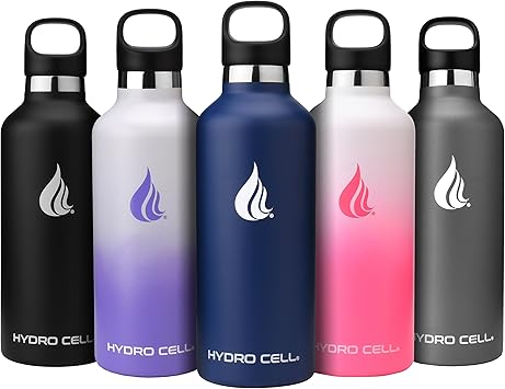 HYDRO CELL Stainless Steel Water Bottle with Straw & 2 Standard Mouth Lids (32oz 24oz 20oz 16oz) Keeps Liquids Hot or Cold w/Double Wall Vacuum Insulated Leak Proof Sport Design (Navy 32oz)