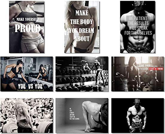 9X Poster Fabric Bodybuilding Men Girl Fitness Workout Quotes Motivational Inspiration Muscle Gym Font 35.5x23.5 (90x60cm) (1-9)