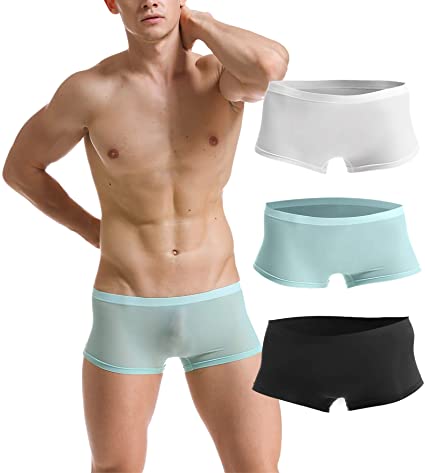 Sozixi Men Seamless Sheer Low Rise Underwear Ice Silk Boxer Briefs