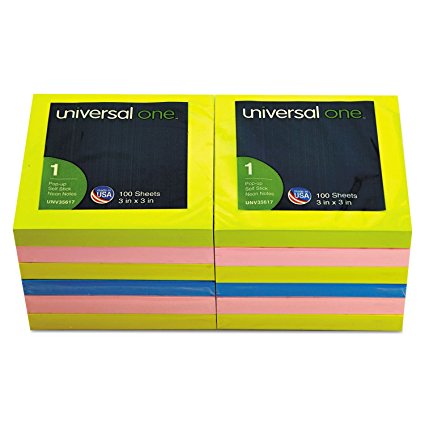 Fan-Folded Pop-Up Notes 3 x 3 4 Neon Colors 12 100-Sheet Pads/Pack
