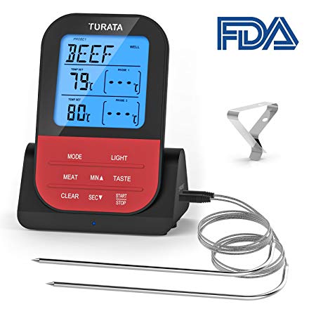 Meat Thermometer Turata Wireless Remote Digital Food Meat Thermometer with Dual Probe for Kitchen Smoker BBQ Grill Thermometer