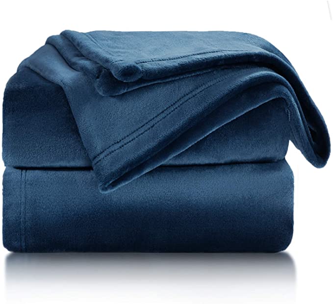 Bedsure Flannel Fleece Blanket Throw Size (50"x60"), Dark Blue - Lightweight Blanket for Sofa, Couch, Bed, Camping, Travel - Super Soft Cozy Microfiber Blanket