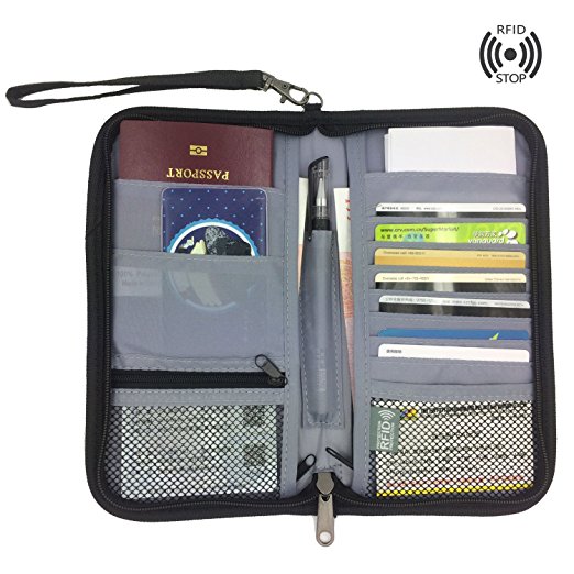 FanCarry RFID Blocking Passport Holder Cover Travel Phone Wallet with Hand Strap