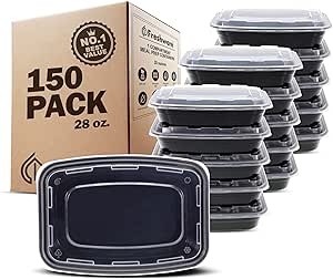 Freshware Meal Prep Containers [150 Pack] 1 Compartment Food Storage Containers with Lids, Bento Box, BPA Free, Stackable, Microwave/Dishwasher/Freezer Safe (28 oz)