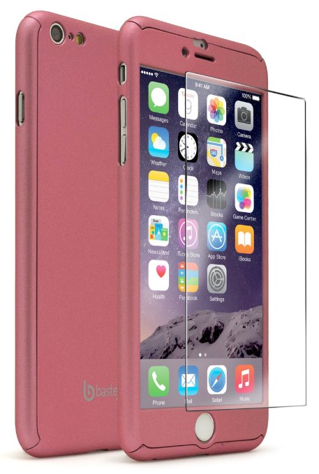 iPhone 6S plus Full Body Slim Fit Case With Tempered Glass Screen Protector Ultra Thin Light Weight Hard Pink Snap-On for Apple iPhone 6 plus 5.5