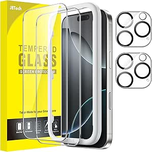 JETech Screen Protector for iPhone 16 Pro 6.3-Inch with Camera Lens Protector, Easy Installation Tool, Tempered Glass Film, HD Clear, 2-Pack Each