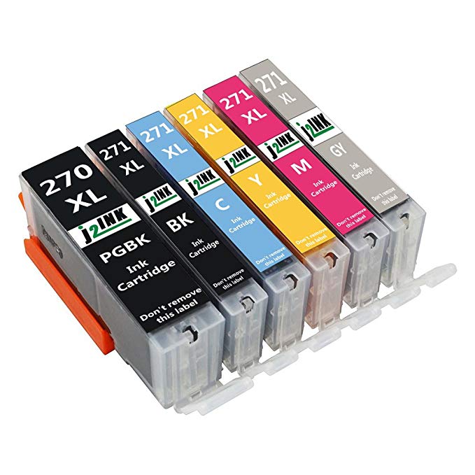 J2INK 6PK PGI-270 XL CLI-271 XL W/Gray High Yield Ink Cartridges for Canon Printers MG7720