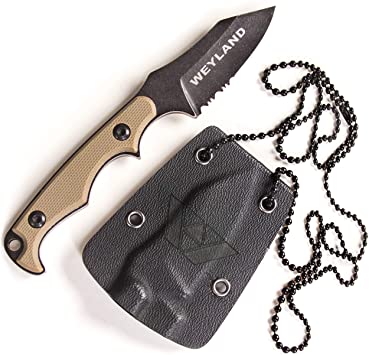 WEYLAND Neck Knife - Small Fixed Blade Tactical EDC Knife with Kydex Knife Sheath Holster, Mini Full Tang Necklace Knife for Camping Hiking Hunting Work Survival Boy Scout Every Day Carry or TDI
