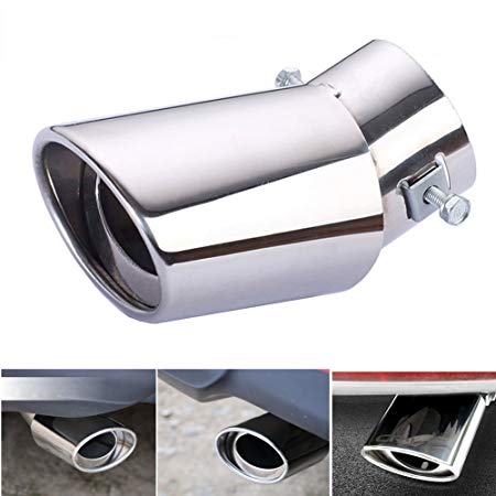Dsycar Universal Stainless Steel Car Exhaust Tail Muffler Tip Pipe - Fit pipe Diameter 1.6 to 2.75 in - (Silver Large Curved:6.3'' X 4'')