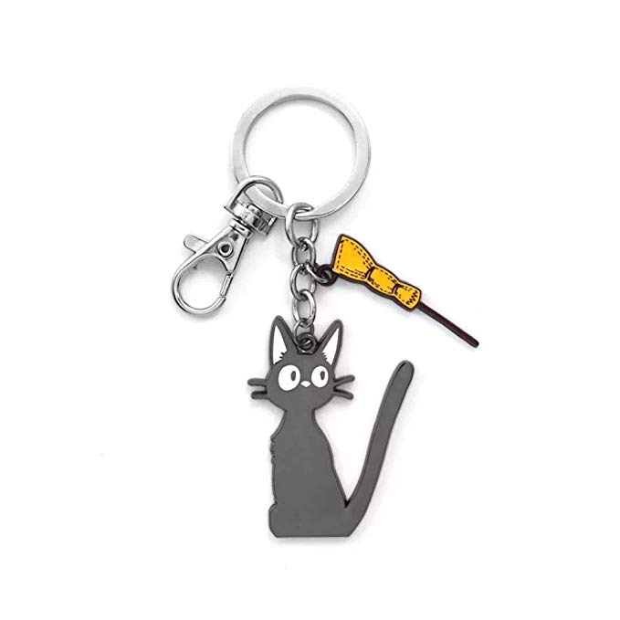 Witch's Black Cat Broom Pendant Keychain Kiki's delivery Service Charms with Key Ring (Back Jiji)