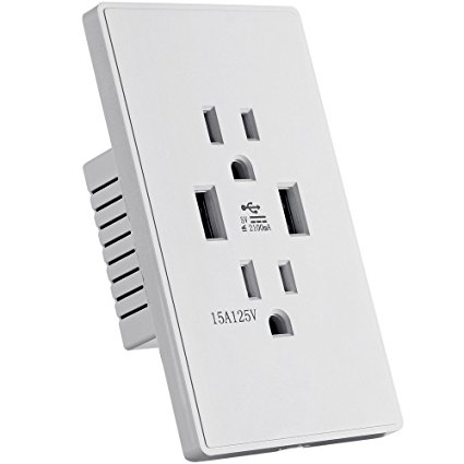 Rovtop Smart High Speed USB Wall Charger Outlet, 15A 125V Receptacle Free Screwless Wall Plate, White