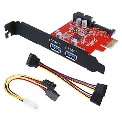 Inateck PCI-E to USB 3.0 2-Port PCI Express Card and 15-Pin Power Connector, Mini PCI-E USB 3.0 Hub Controller Adapter, with Internal USB 3.0 20-PIN Connector - Expand Another Two USB 3.0 Ports - [ Include with A 4pin to 2x15pin Cable   A 15pin to 2x 15pin SATA Y-Cable ]
