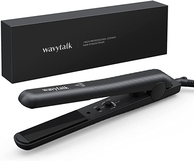 Wavytalk 1 Inch Hair Straightener, Ceramic Flat Iron for Travel Hair Straightens & Curls, Professional Hair Straightener Iron with Adjustable Temp, Dual Voltage Flat Iron, Black