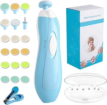 punada Baby Nail File Electric, 20 in 1 Baby Nail Trimmer Electric Manicure Kit Baby Fingernail Clippers with Light, Replacement Heads Grinder Toes Care Trim Polish Grooming Set for Infant Toddler