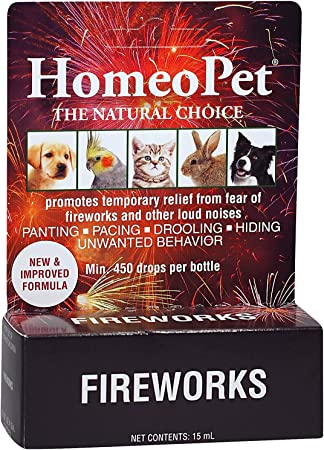HomeoPet Fireworks, 15 Milliliters, Relieves Pets from Anxiety Caused by Loud Noises