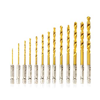 NEIKO 10171A Hex Shank Drill Bit Set | 13 Piece 1/4” Quick Change | 1/16 – 1/4 Inch | Quick Connect Drillbits | Impact Drill Bits | Titanium Coated High Speed Steel | Wood, Plastic, and Metal