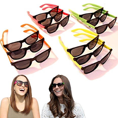 Neon Sunglasses - 80’s Retro Vintage Party Sunglasses for Kids - 12 Pairs | Assorted Children’s Rave Shades Party Pack 12 Pack | Cool Novelty Plastic Eyewear for all Occasions - 12 Pcs