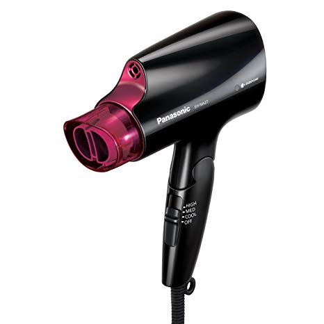 Panasonic Compact Hair Dryer with nanoe Technology for Smoother, Shinier Hair, includes Quick-Dry Nozzle and Folding Handle for Travel, EH-NA27-K