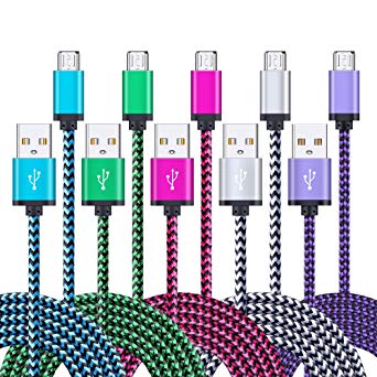 Android Charger Cable, FiveBox 5-Pack 6ft Micro USB Cable Cord Braided Fast Charging Phone Charger for Samsung Galaxy J3 J7 S6 S7 Edge, Tablet, LG stylo 2/3 LG G3 G4 K30 K20 Plus, Kindle Fire 7 8 10