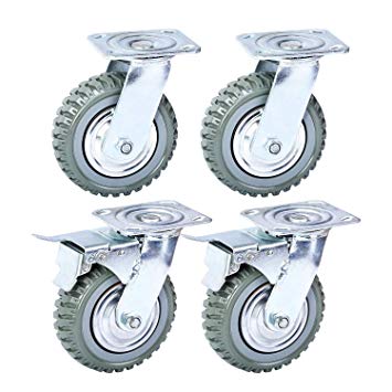 Nisorpa 6" Swivel Caster Wheels,Heavy Duty 4PCS Pack Anti-Skid Rubber Swivel Casters Mute with 360 Degree Ball Bearing Castor Wheels Top Plate(2PCS with Brake Lock,2PCS Without Brake Lock)
