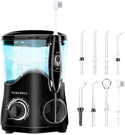Water Dental Oral Irrigator for Teeth/Braces,10 Pressure Levels Water Flossing Teeth Cleaner 8 Water Jet Tips for Family, 600ML Electric Dental Water Flosser for Tooth Clean (Black)