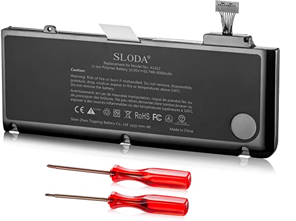 SLODA Replacement Battery Compatible with MacBook Pro 13" A1322 A1278(Mid 2009 Mid 2010 Early 2011 Late 2011 Mid 2012) A1322 Replacement Battery [Li-Polymer 10.95V 6000mAh]