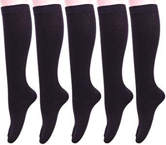 Womens Knee High Socks Cotton Knit Casual Socks Solid Color, Size 5-10 W74