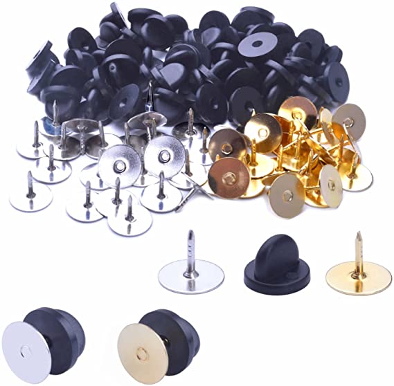 BronaGrand 50 Pieces Copper Tie Tacks Blank Pins with 50 Pieces PVC Rubber Pin Backs (Silver&Gold)